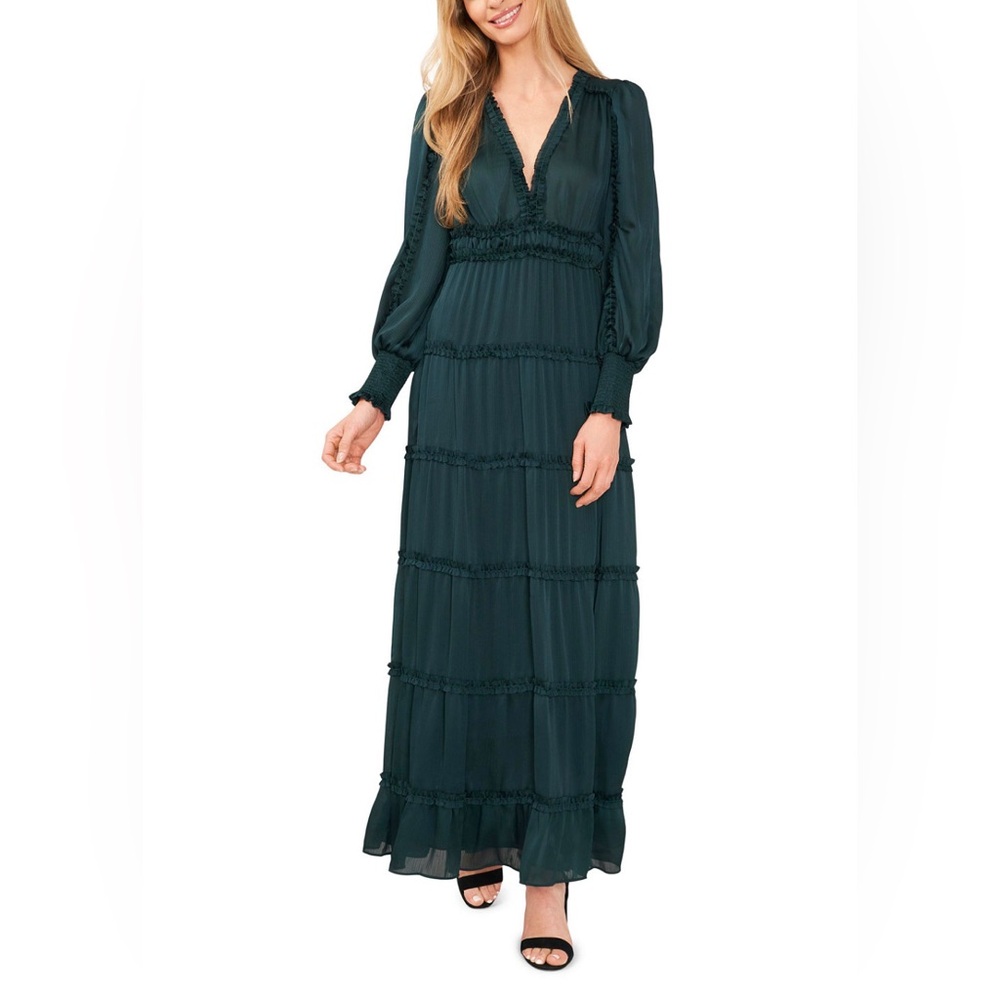 CeCe women’s long sleeve plisse ruffle maxi dress size Large NWT